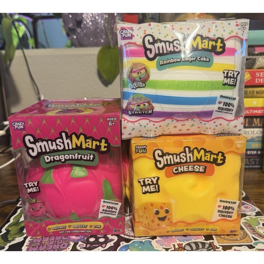 Crazy Fun Smush Mart Rainbow Cake, Cheese, And Dragon Squishy Sensory Toy Viral